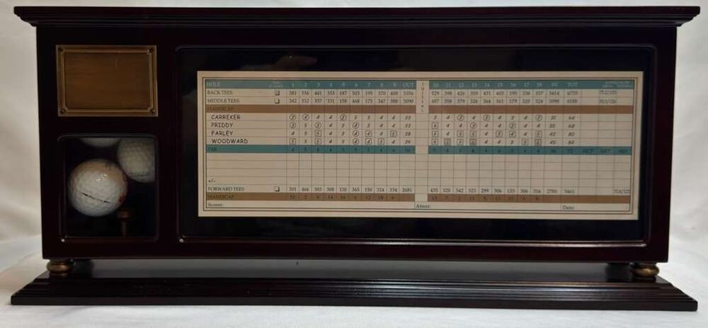 Bombay Company Golf Scorecard Display Shadow Box Wood Trophy Case Ball Holder
